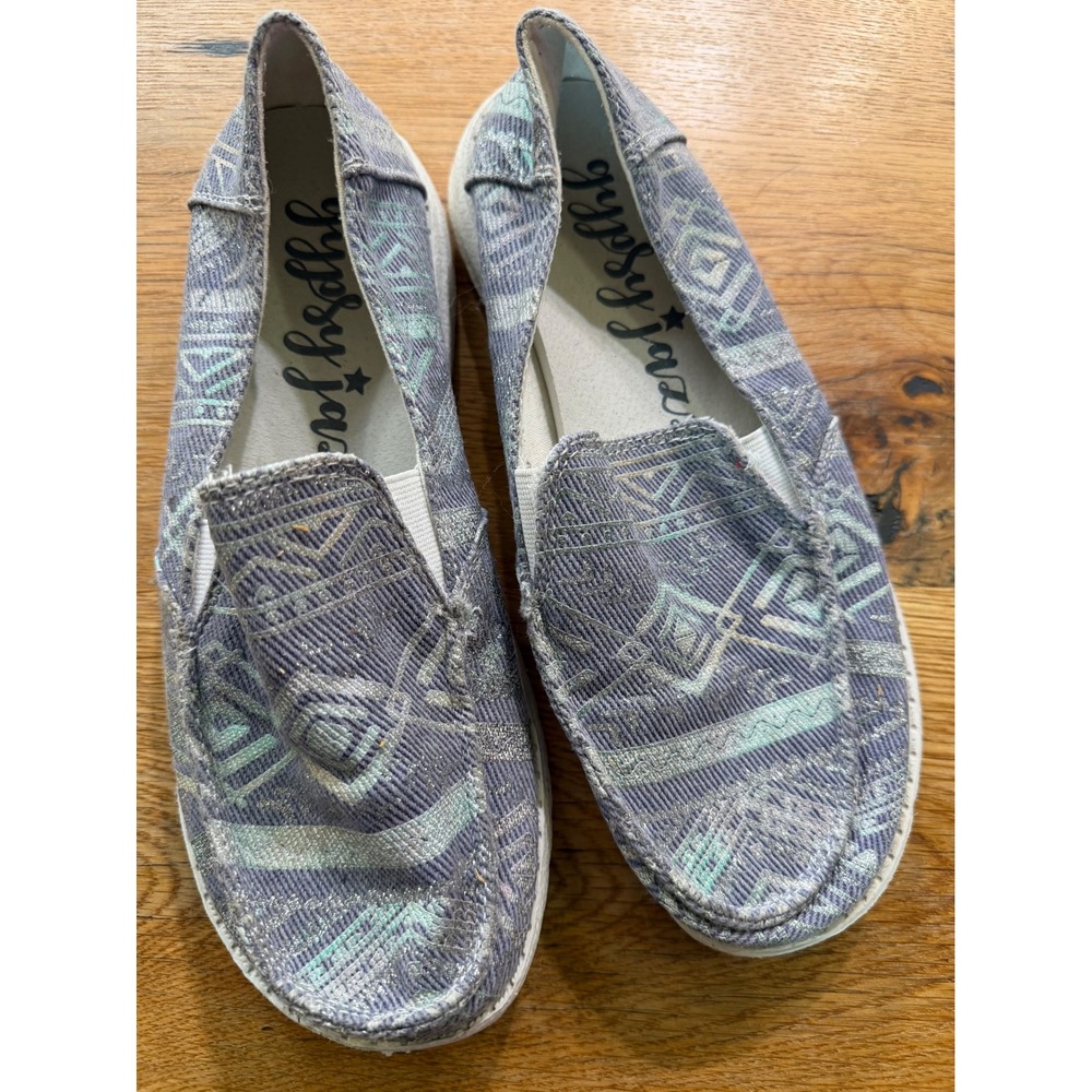 Gypsy Jazz Womens Purple Silver Geometric Slip On Loafers Size 8